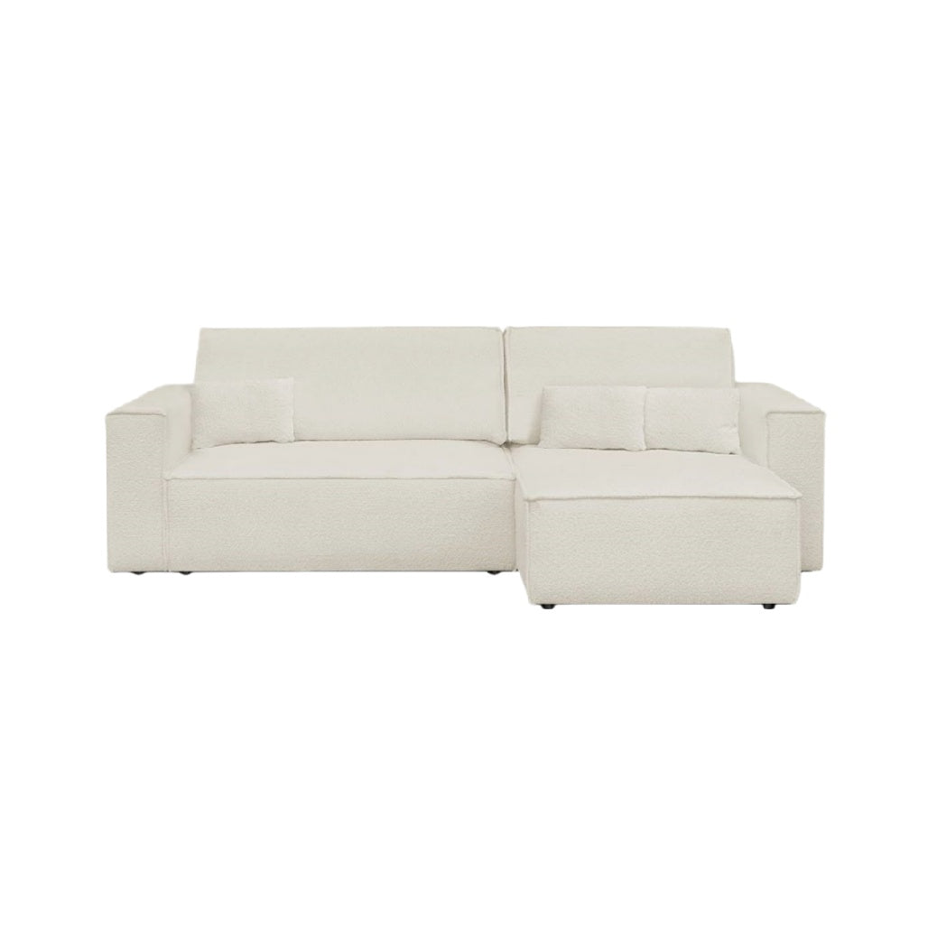 Canapé d'angle avec pouf en tissu clair - 210 x 90 x 85