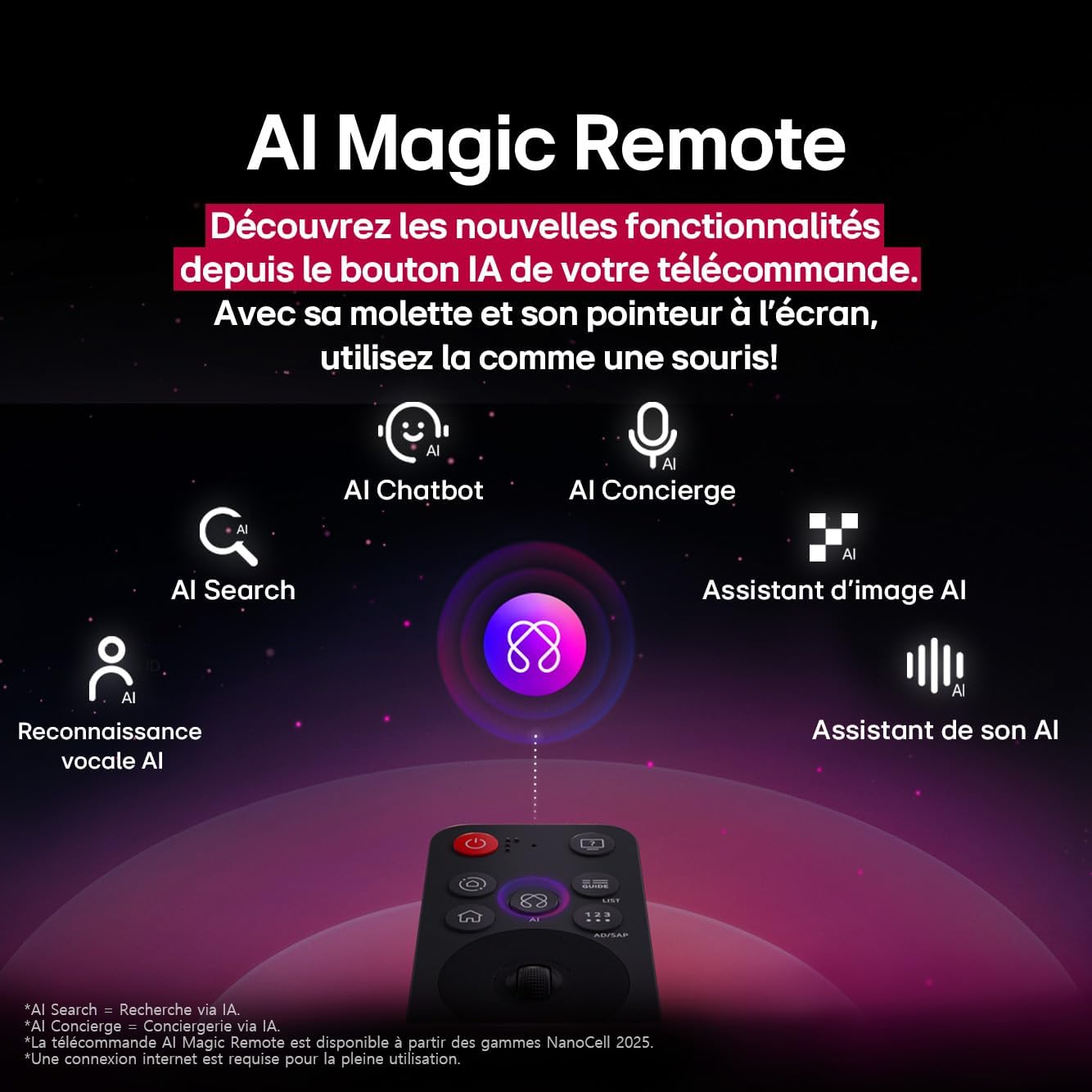 LG TV QNED AI 2025 | 50QNED8E | 50'' (126cm) | 4K UHD | HDR10 | webOS 25 | Télécommade AI Magic Remote | Alexa, Google Assistant | Netflix Disney+ CANAL+ Prime Video | AirPlay 2 | Luminosité éclatante