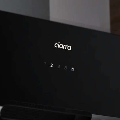 Ciarra CBCB6736F Classe A+++ Hotte Aspirante Inclinée 60cm - 650m³/h - Commande Tactile & Wi-Fi - Fonction Boost - Design en Verre Élégant - Noir