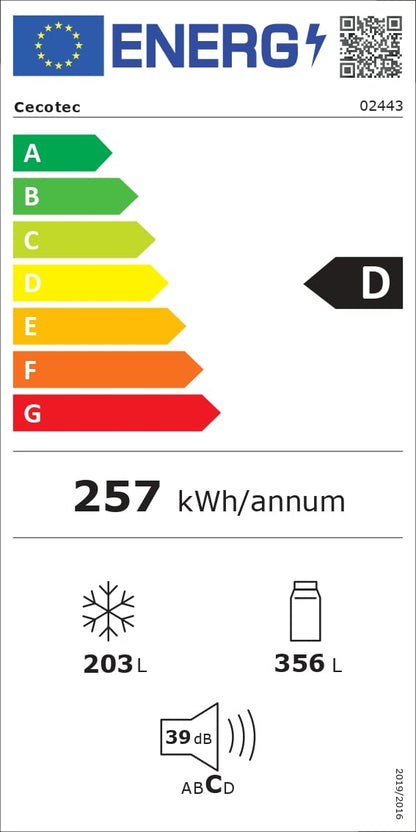 Cecotec Réfrigérateur Américain de 559 Litres Bolero CoolMarket SBS 562 Dark D. 177 cm de Hauteur et 90 cm de Largeur, Classe D, Système Multi Air Flow, No Frost Total, Moteur Inverter Plus