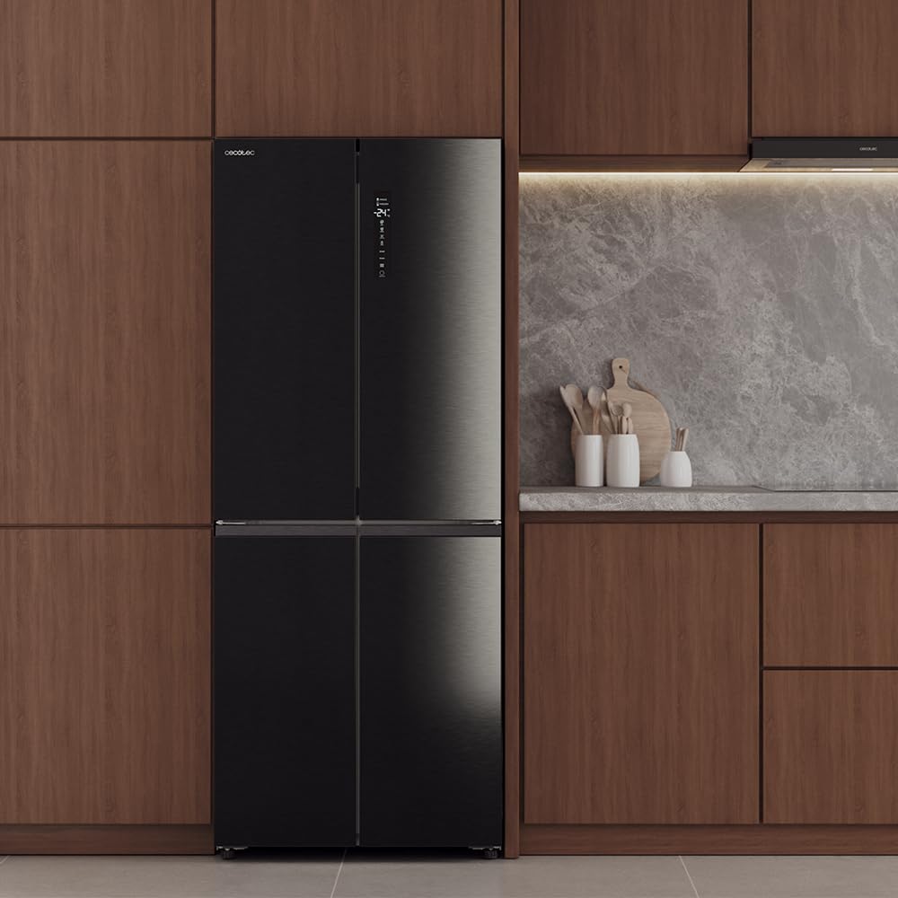 Cecotec Réfrigérateur 4 Portes Total No Frost Bolero CoolMarket 4D 394 Dark E, 394 Litres, Hauteur 170 cm et 70 cm Largeur, Tiroir Température Variable, Compresseur Inverter, ATT Antibactérien