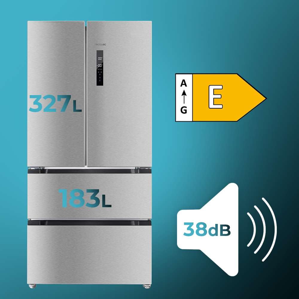 Cecotec Refrigerator French Door Stainless Steel 510 L Bolero CoolMarket FD 510 Inox E. 183 cm High, 84 cm Wide, Motor Inverter Plus, Fast Cooling and