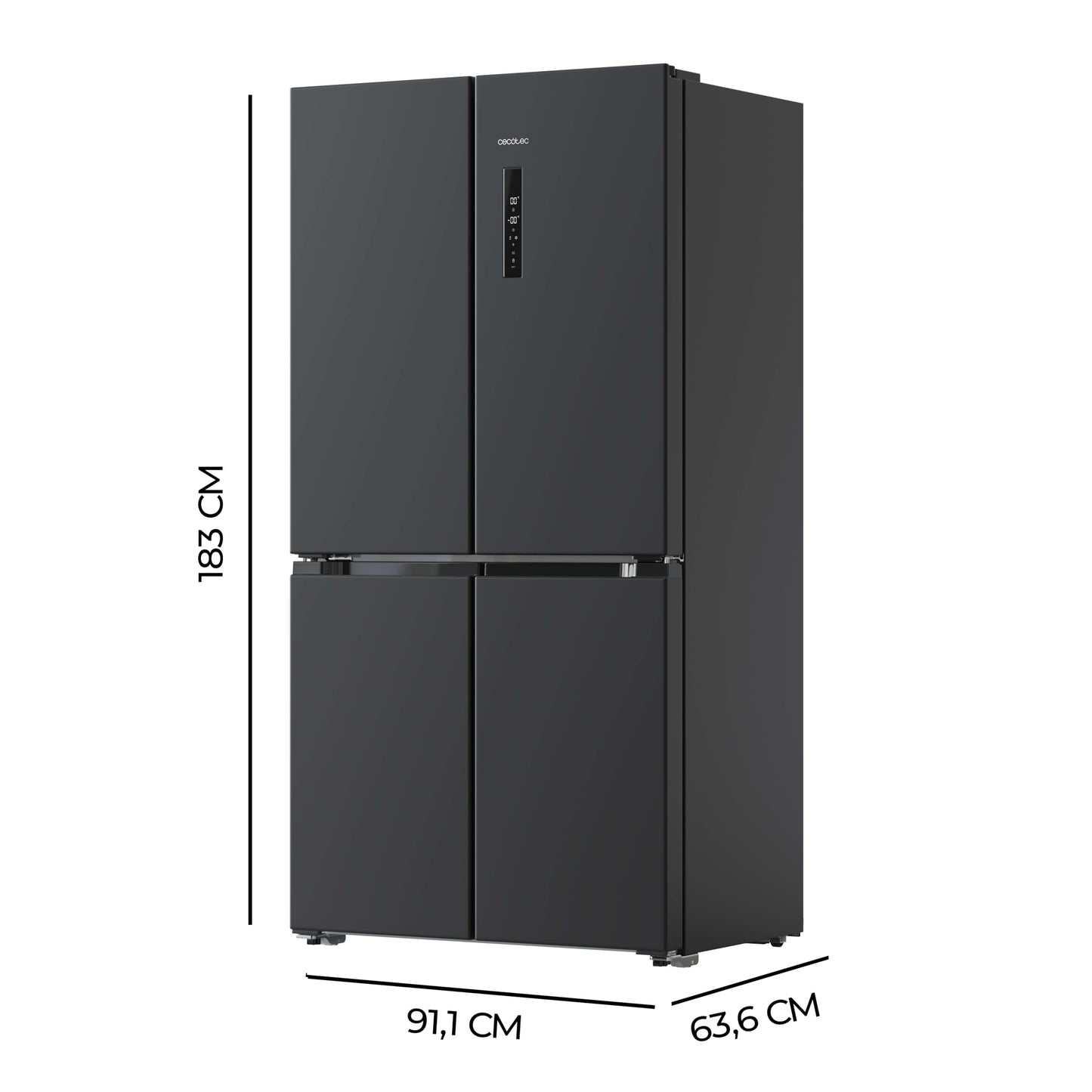 Cecotec American Refrigerator 4 Doors Dark 490 L CoolMarket 4D 490 Dark E. 183 cm High, 91 cm Wide, Low Power Consumption, Inverter Plus Engine, Fast Cooling and Fast Freezing, Total NoFrost