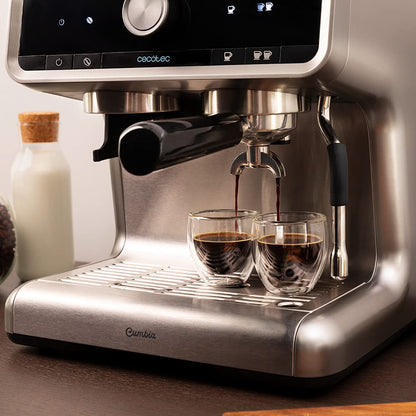 Cecotec Machine à café Express Power Espresso 20 Barista Cream. 2 Thermoblocks, 20Bars, Manomètre, Mode Auto pour 1 et 2 Café(s), Buse vapeur Orientable, Conduit pour Infusions, 2900W.