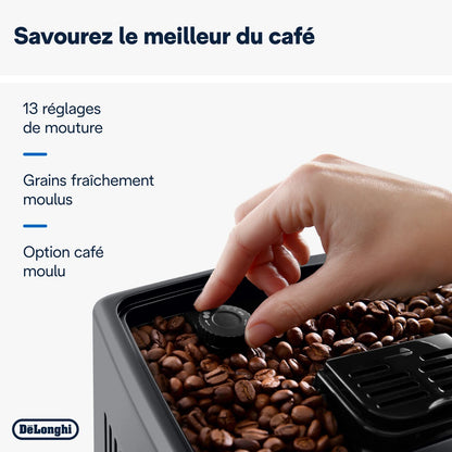 De'Longhi Dinamica Plus, Machine à Café et Cappucino avec Broyeur, ECAM372.95.TB, Titanium/Noir