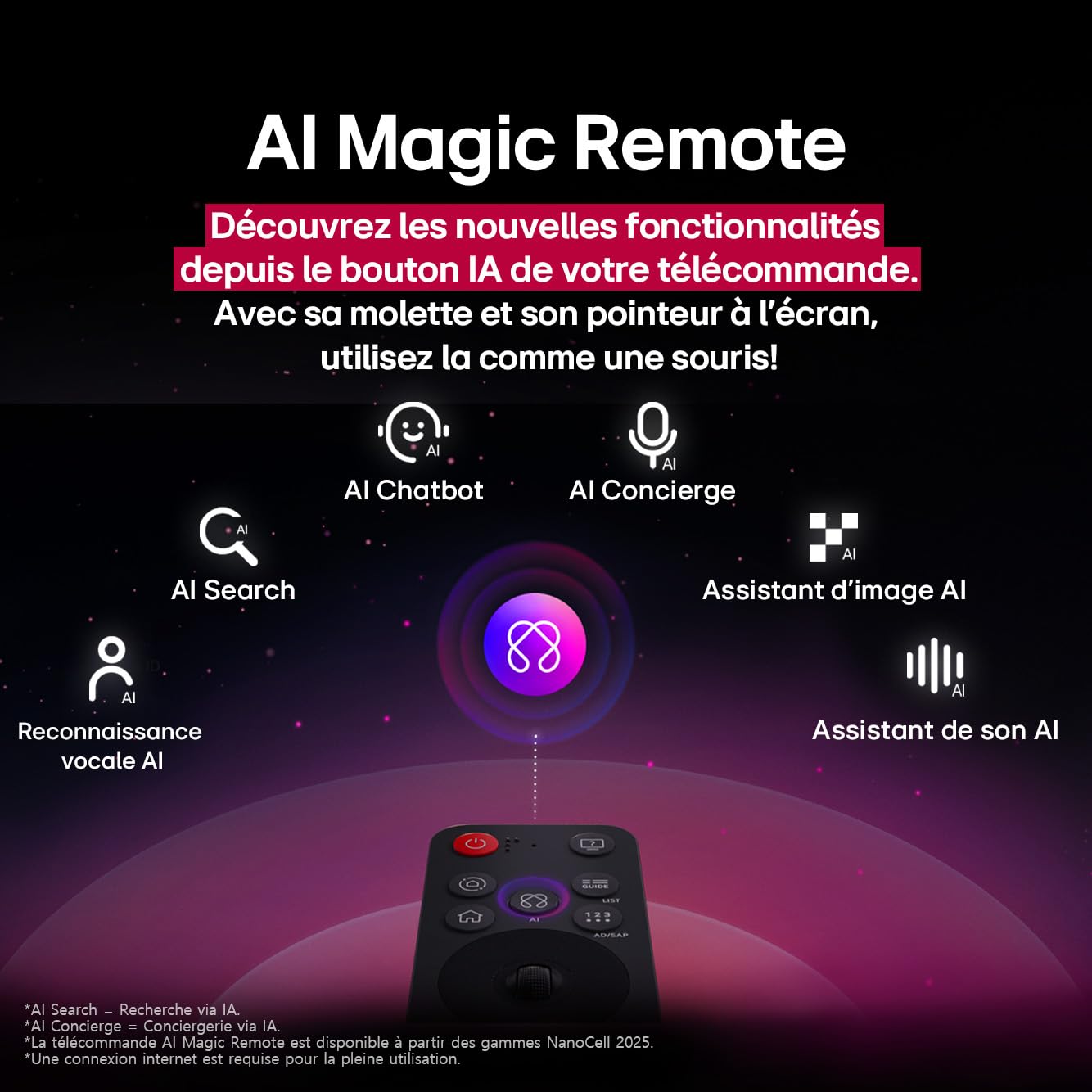 LG TV QNED AI 2025 | 65QNED8E | 65'' (165cm) | 4K UHD | HDR10 | webOS 25 | Télécommade AI Magic Remote | Alexa, Google Assistant | Netflix Disney+ CANAL+ Prime Video | AirPlay 2 | Luminosité éclatante