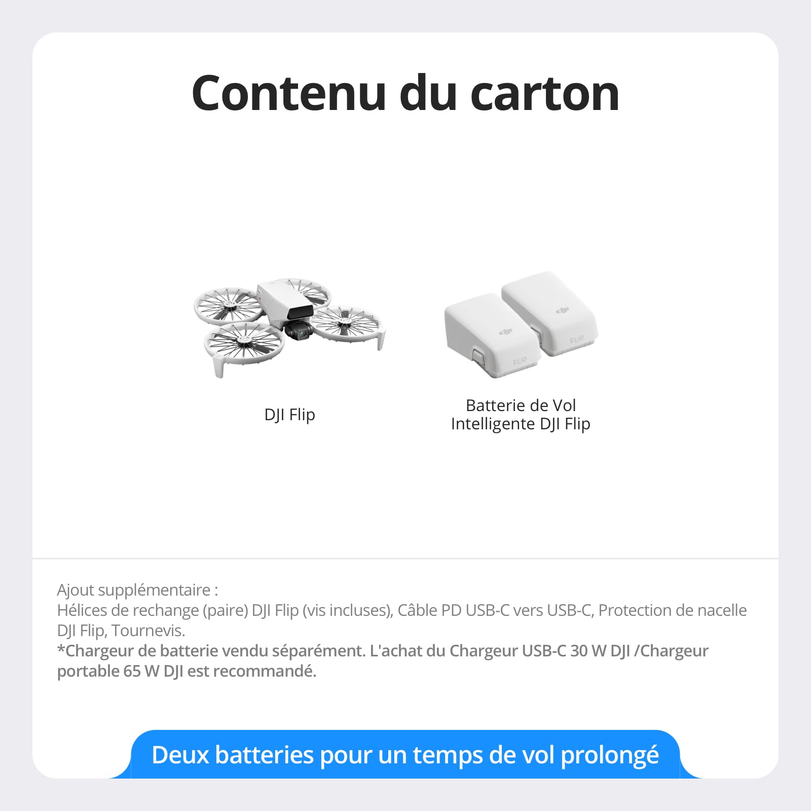 Bundle deux batteries DJI Flip sans radiocommande à écran, drone caméra 4K UHD pour adultes, décollage palmaire, retour automatique, vol intelligent, deux batteries