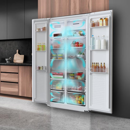 Cecotec Réfrigérateur Américain CoolMarket SBS 430 Inox E. 2 Portes, Side by Side 430 L, Hauteur 176 cm et Largeur 84 cm, Multi Air Flow System, Total No Frost, Motor Inverter Plus