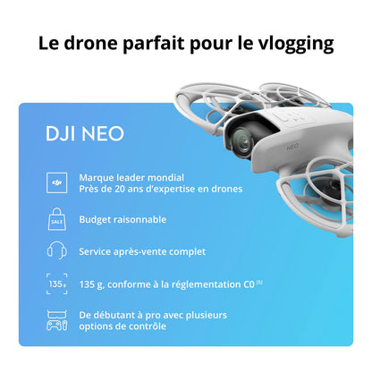DJI Neo, Mini Drone avec Caméra 4K Ultra-HD pour Adultes, Drone Suiveur qui Vole Seul de 135 g, Décollage de la Main, Suivi de Sujet, QuickShots, Vidé