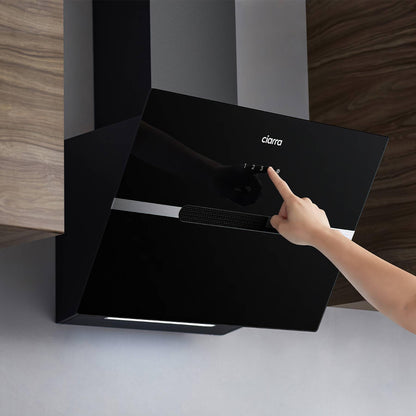 Ciarra CBCB6736F Classe A+++ Hotte Aspirante Inclinée 60cm - 650m³/h - Commande Tactile & Wi-Fi - Fonction Boost - Design en Verre Élégant - Noir