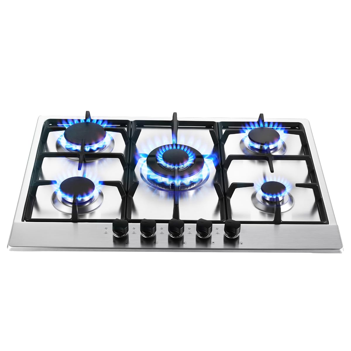 SNDOAS Plaque de Cuisson Gaz 5 Feux, Plaque Gaz avec Panneau en Acier Inoxydable, Sécurité Thermocouple, Convient pour le Gaz Naturel/Propane, 68cm, 10480 W, 220-240 V