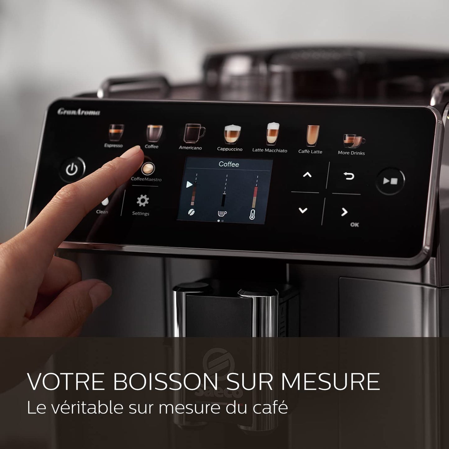 Saeco GranAroma Machine Expresso - Café à Grain - 16 Spécialités de Café, Écran Couleur Intuitif, 4 Profils Utilisateur, Broyeur en Céramique (SM6585/00)