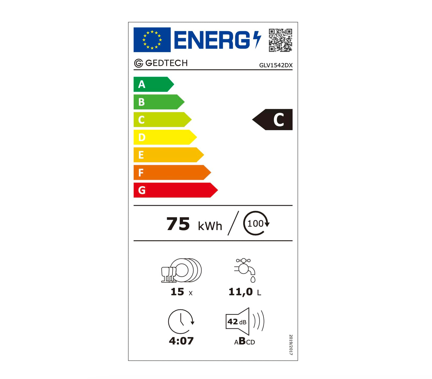 GEDTECH Lave-vaisselle GLV1542DX 15cv - Tiroir à couverts - 42 dB - Ultra silencieux - Départ Différé - Eco - Intensif - Rapide – Faible conso - Classe C - Dark Inox - Protection enfant