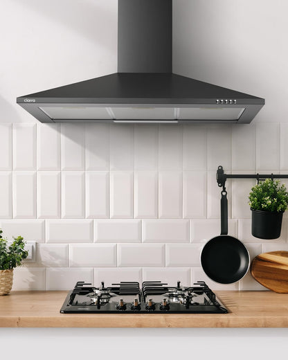 Ciarra CBCB9201 Hotte Aspirante 90 cm - Classe A++ - 370m³/h - 3 Vitesses - Recyclage ou Evacuation - Cheminée Extensible - Filtres à Charbon INCLUS - Noir