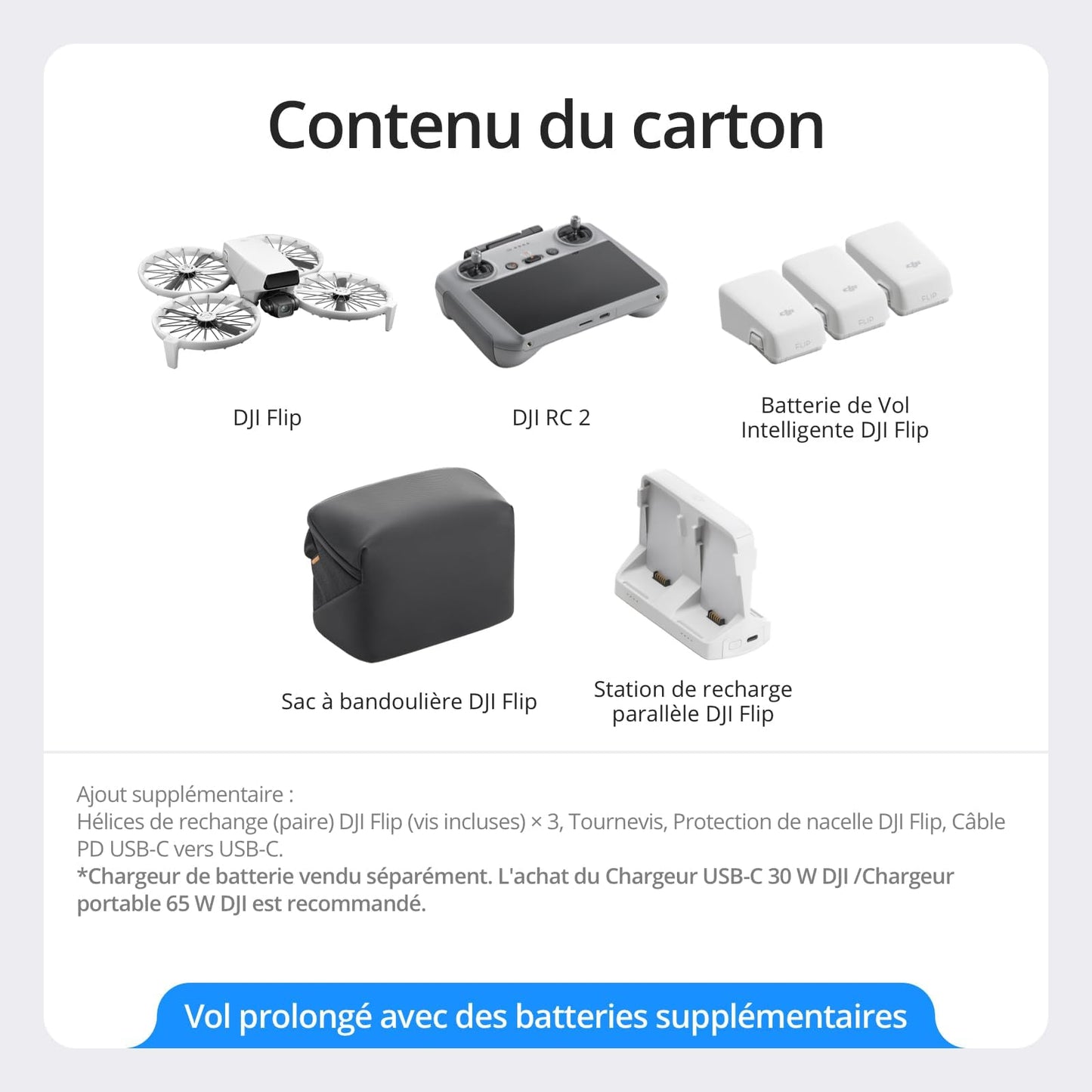 Bundle Fly More DJI Flip (radiocommande RC 2 avec écran), Drone Caméra 4K UHD pour adultes, Décollage palmaire, Retour automatique, Vol intelligent, Trois batteries pour un temps de vol de 93 min