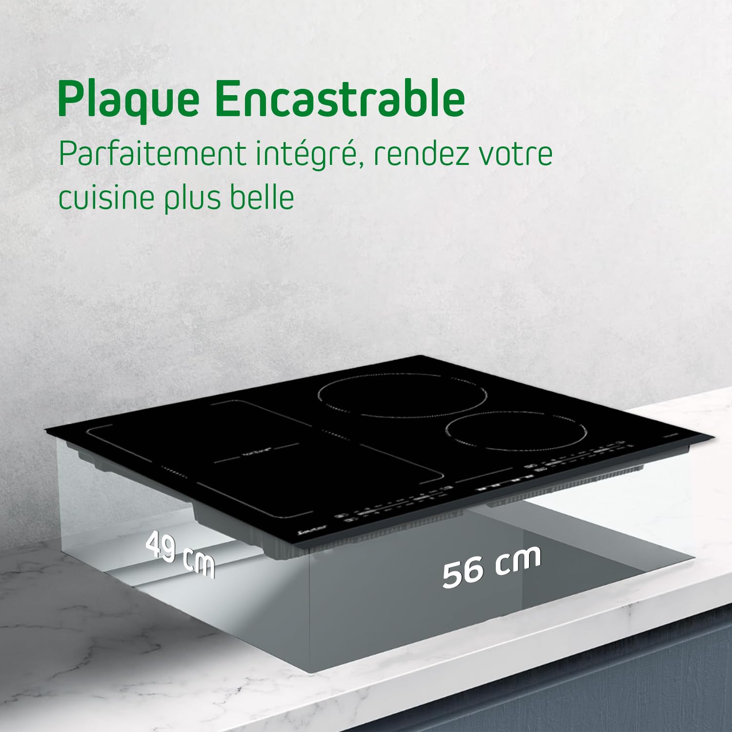 Sauter - SPI4664B - Plaque Induction - Table de Cuisson Encastrable - Noir - 4 Foyers - 7200W - Dimensions Encastrement : 56x49cm - Espace Grand Plat - Fabriqué en France