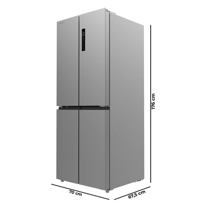 Cecotec Réfrigérateur 4 Portes Total No Frost Bolero CoolMarket 4D 394 Inox E,394 Litres, Hauteur 170 cm et 70 cm Largeur, Tiroir Température Variable, Compresseur Inverter, ATT Antibactérien