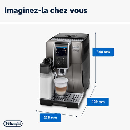 De'Longhi Dinamica Plus, Machine à Café et Cappucino avec Broyeur, ECAM372.95.TB, Titanium/Noir