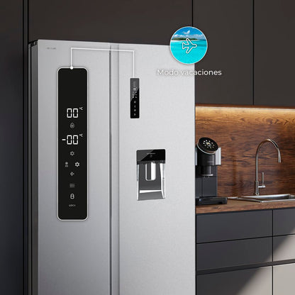 Cecotec Réfrigérateur Américain de 559 Litres Bolero CoolMarket SBS 562 Inox D. 177 cm de Hauteur et 90 cm de Largeur, Classe D, Système Multi Air Flow, No Frost Total, Moteur Inverter Plus
