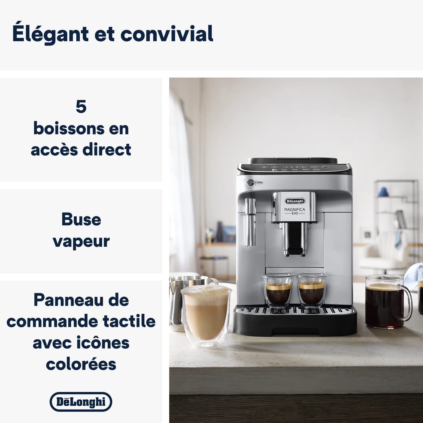 De'Longhi Magnifica Evo, Machine à Café et Cappucino avec Broyeur à Grains, ECAM292.33.SB, Argent [Exclusif Amazon]