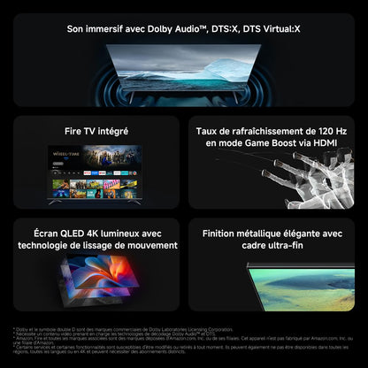 XIAOMI TV F Pro 50, 127 cm (50 Pouces), 4K UHD QLED, Smart TV, Fire TV, Contrôle Vocal Alexa, HDR10, Mode Game Boost 120Hz, MEMC, 2Go+32Go, Compatible avec AirPlay