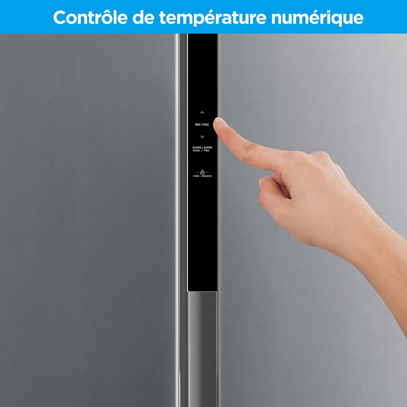 Comfee' RCS609IX2 Réfrigérateur-Congélateur Américan/No Frost/Compresseur Inverter/Hauteur 177,5 cm/460 L(271+189) de Réfrigération/Double contrôle/SuperCool, Inox