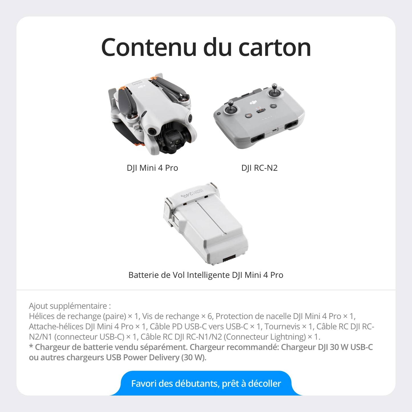 DJI Mini 4 Pro (DJI RC-N2), Mini Drone Pliable avec Caméra HDR 4K pour Adultes, Moins de 0,549 lb/249 g, Temps de Vol 34 min, Distance de Transmission Vidéo max. 20 km, Klasse-C0