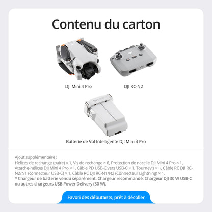 DJI Mini 4 Pro (DJI RC-N2), Mini Drone Pliable avec Caméra HDR 4K pour Adultes, Moins de 0,549 lb/249 g, Temps de Vol 34 min, Distance de Transmission Vidéo max. 20 km, Klasse-C0