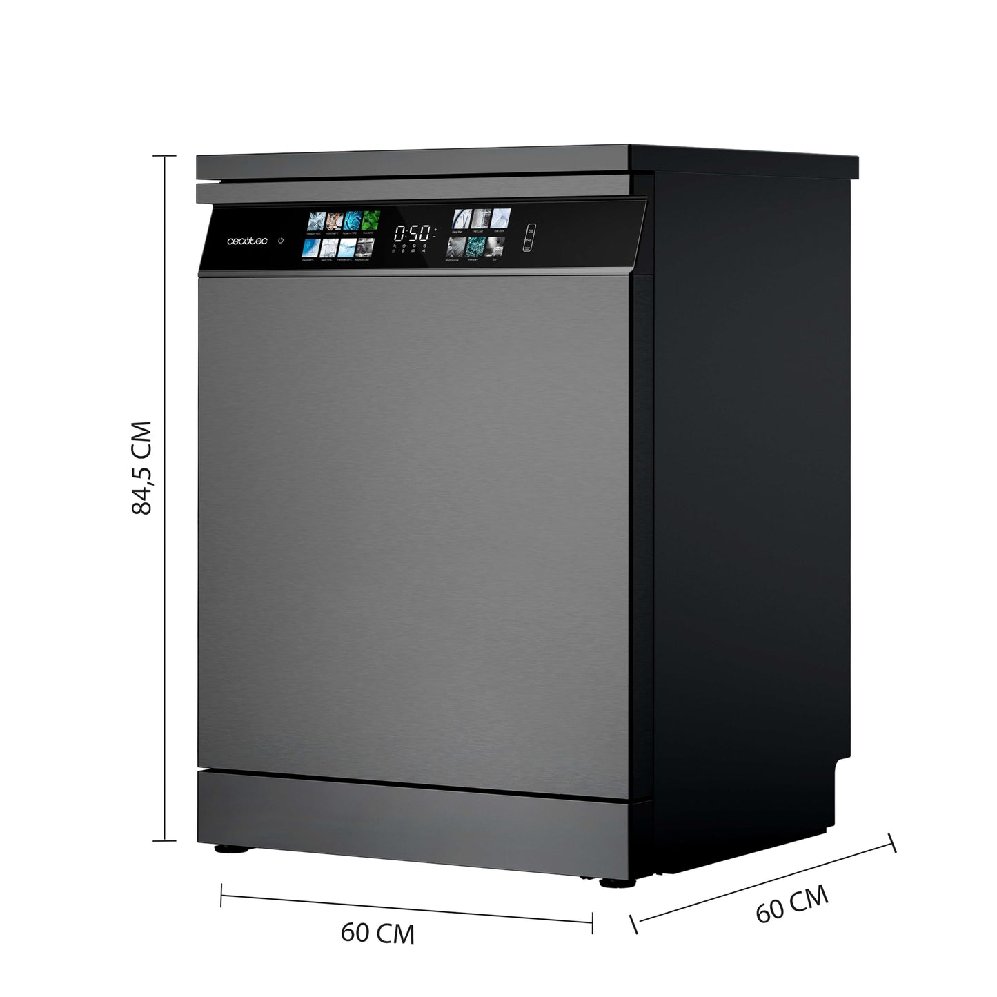 Cecotec Lave-vaisselle 60cm Bolero Aguazero 6700 Dark B Lave-vaisselle foncé, 15 couverts, Classe B, Moteur Inverter Plus, O2 Dry, Lavage Double Zone,