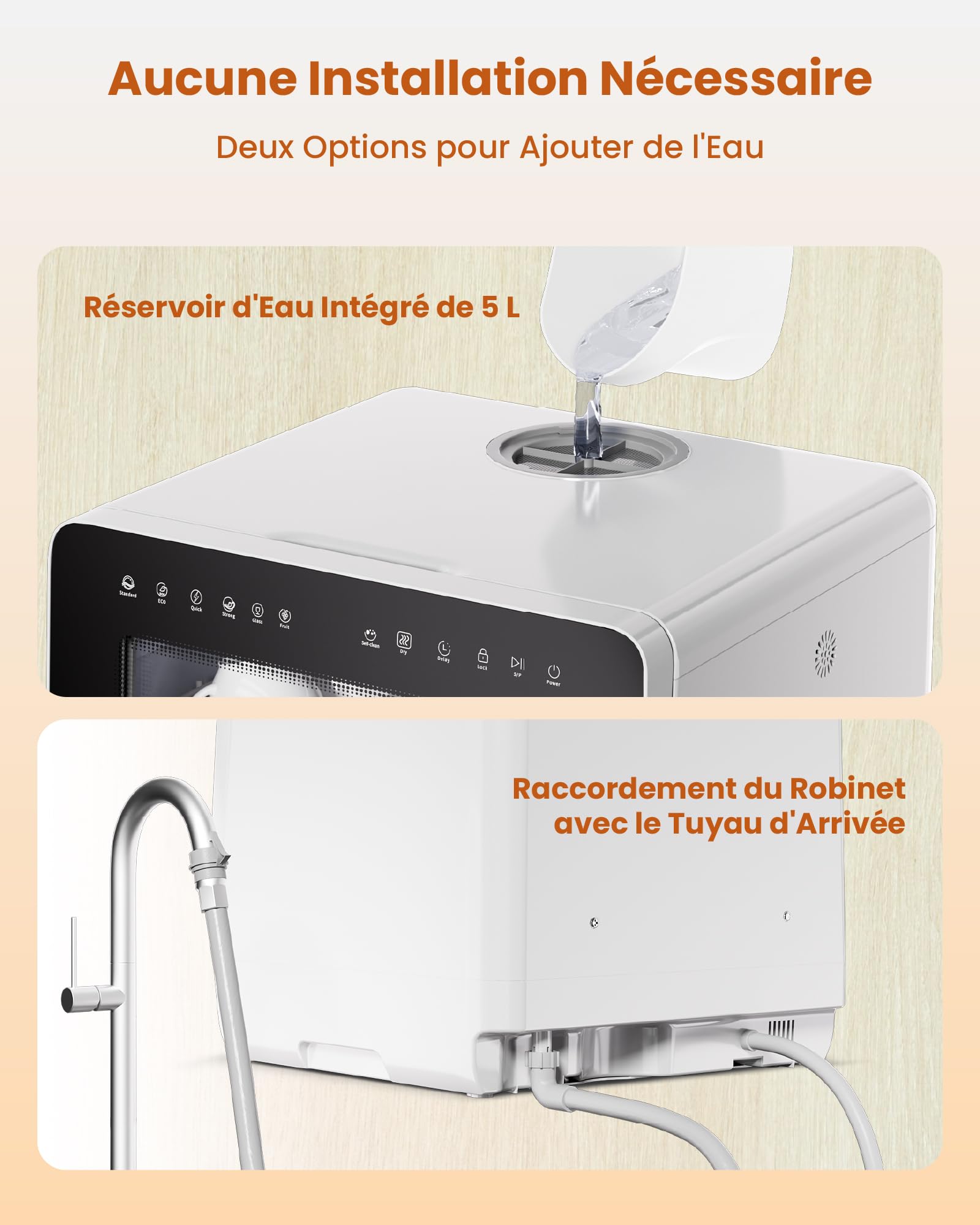HAVA Lave-vaisselle de comptoir 2025 - Amélioré avec adoucisseur d'eau, efficacité énergétique optimale, 8 programmes de lavage, verrouillage enfant et fonction de démarrage différé