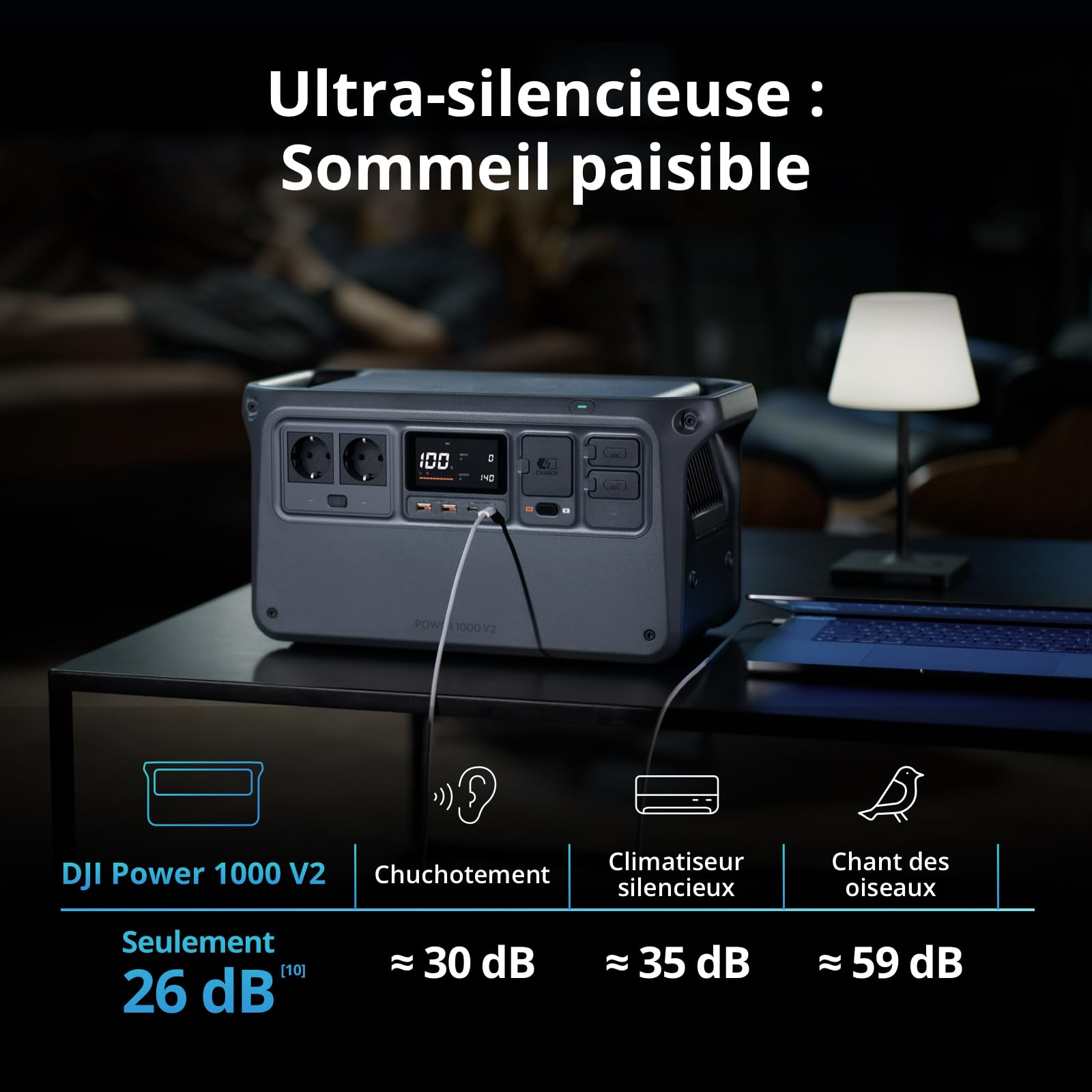 DJI Power 1000 V2, station électrique portable 1 024 Wh (Batterie LFP), sortie stable de 2 600 W, recharge de 0–80% en 37 Min, générateur électrique portable pour maisons, systèmes hors réseau