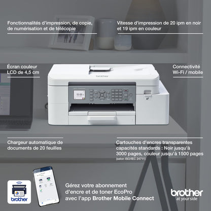 Brother MFC-J4340DWE - Imprimante Jet d'encre Couleur Multifonction sans Fil Professionnelle A4 - Eligible au Forfait d'encre EcoPro.