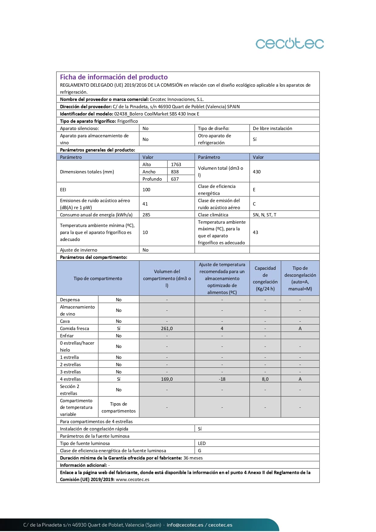 Cecotec Réfrigérateur Américain CoolMarket SBS 430 Inox E. 2 Portes, Side by Side 430 L, Hauteur 176 cm et Largeur 84 cm, Multi Air Flow System, Total No Frost, Motor Inverter Plus