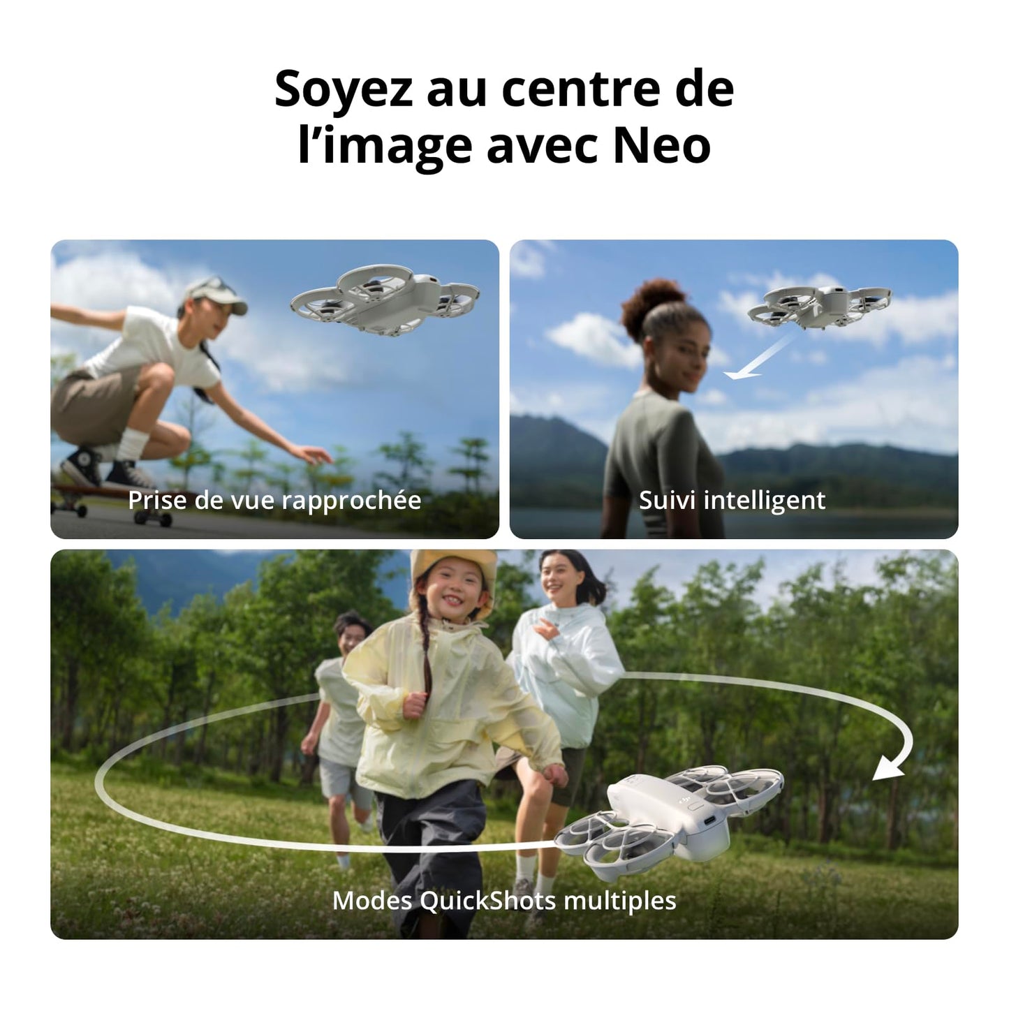 DJI Neo, Mini Drone avec Caméra 4K Ultra-HD pour Adultes, Drone Suiveur qui Vole Seul de 135 g, Décollage de la Main, Suivi de Sujet, QuickShots, Vidé