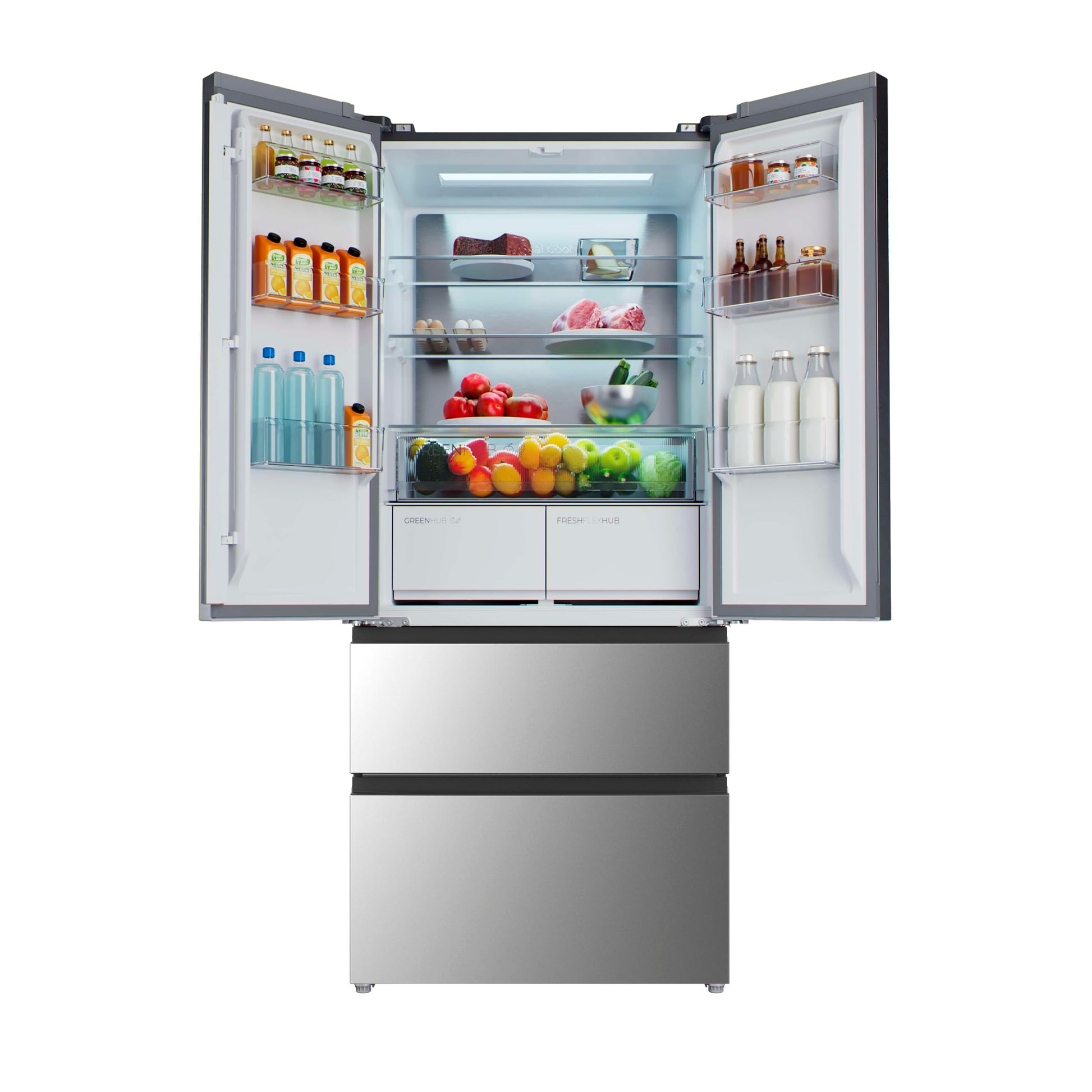 Cecotec Réfrigérateur Porte Française de 4 Portes Semi-Intégrable 458L Total No Frost Bolero CoolMarket F2D 458 SBI Inox E, Hauteur 189 cm et 83 cm Largeur, MetalFlexCooling, Compresseur Inverter