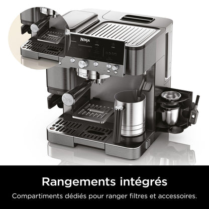 Ninja Luxe Premier Machine à café 3-en-1, Pour réaliser espressos, infusions à froid et café filtre, 4 préréglages de mousse automatiques, Gris Métalisé, ES601EUGM