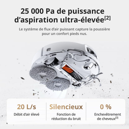 DJI ROMO S Robot Aspirateur Laveur, Aspirateur Robot de 25 000 Pa, détection de Niveau Drone, Deux Bras robotiques, 200 Jours sans Maintenance, Lavage et séchage Auto des tampons de serpillière