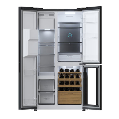 Cecotec Réfrigérateur avec 3 portes Bolero CoolMarket TDW 529 WID Black Glass E. Réfrigérateur 3 portes noir, cave à vin, 529L, Inverter Plus, Total No Frost, E, MultiAirFlow, Fast Cooling.