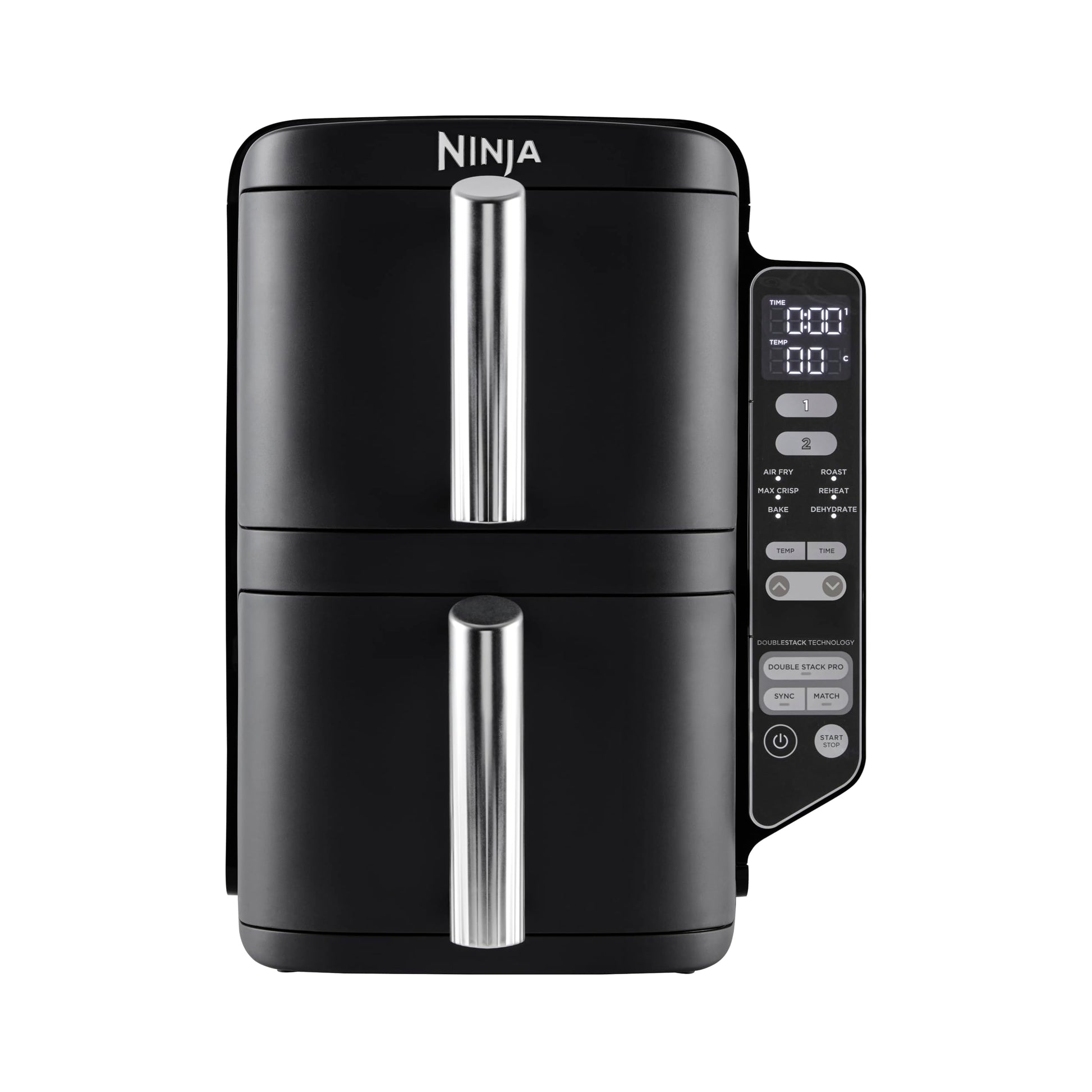 Ninja Double Stack Air-Fryer, Friteuse verticale sans huile à 2 tiroirs, 4 niveaux cuisson, 2 tiroirs et 2 grilles, design compact, capacité de 7,6L, 6 fonctions de Cuisson, 6 portions, gris SL300EU