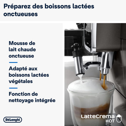 De'Longhi Dinamica Plus, Machine à Café et Cappucino avec Broyeur, ECAM372.95.TB, Titanium/Noir