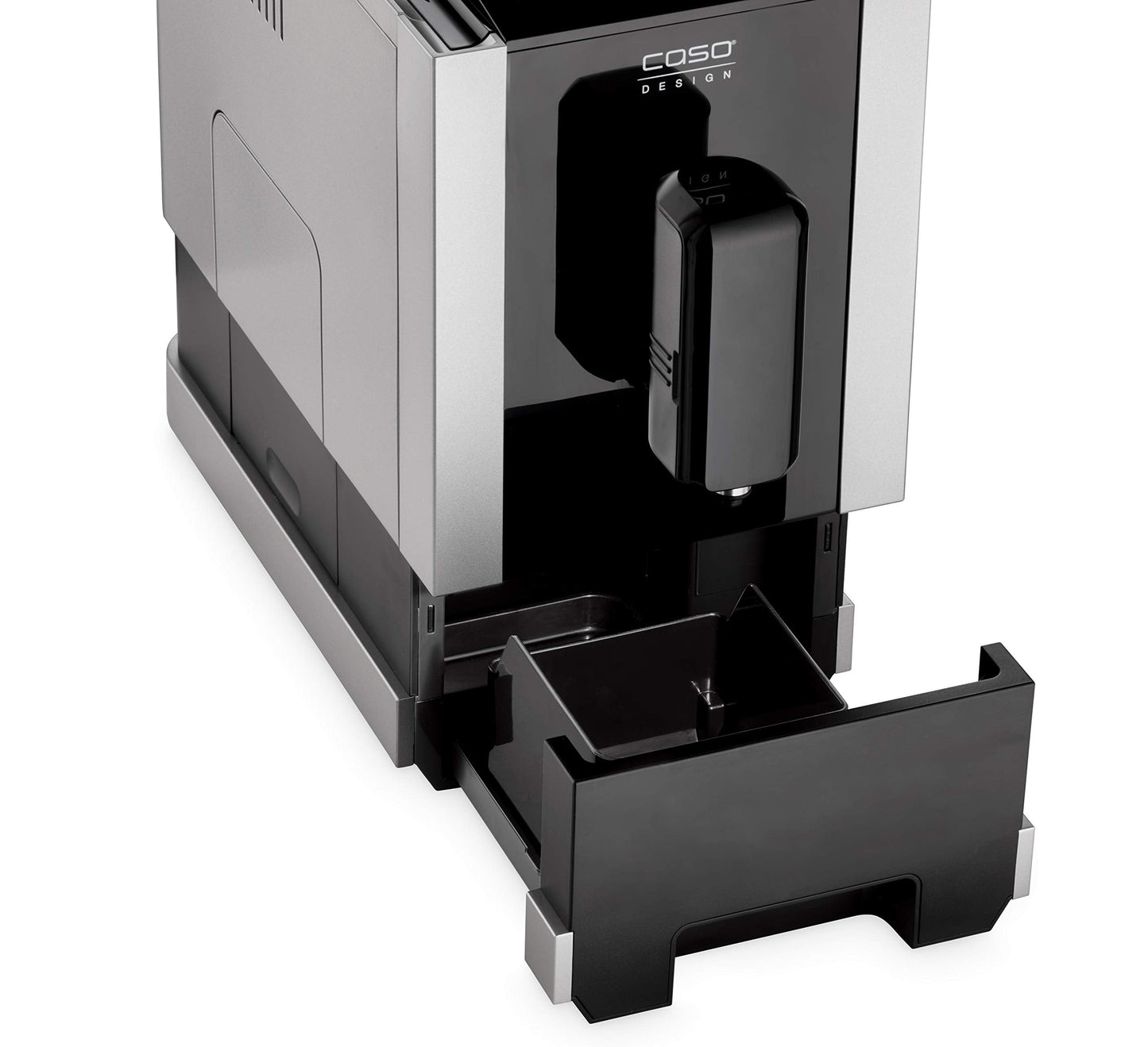 CASO Café Crema Touch Machine à café automatique design avec tuyau et réservoir à lait, broyeur conique réglable en continu, prêt à l'emploi, toutes les spécialités de café par toucher, noir, acier
