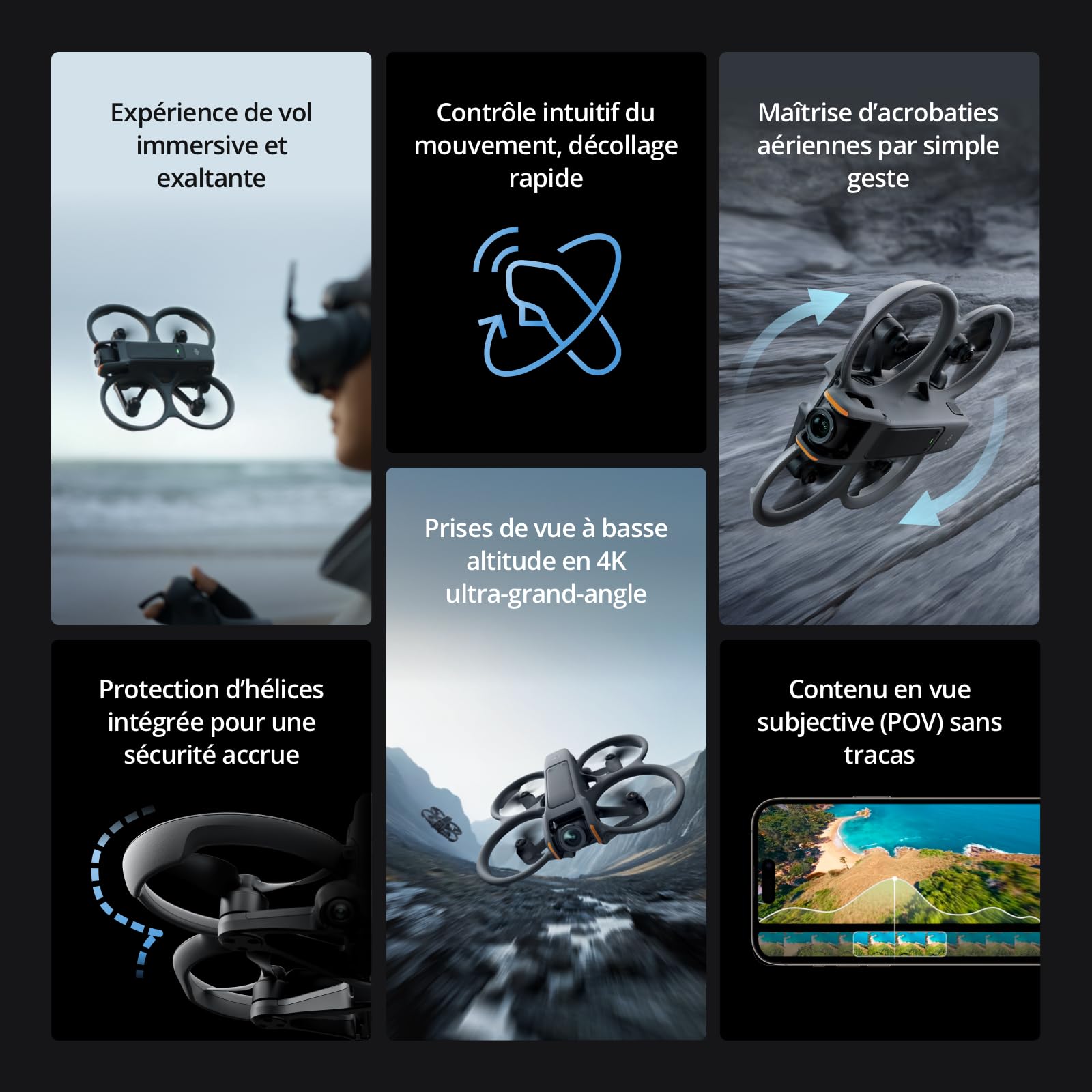 DJI Bundle Fly More Avata 2 (Batterie Unique), Drone FPV avec Caméra 4K, Protection d’hélice intégrée, Flip-Tonneau en Une Touche, Goggles 3 et RC Motion 3 Incluses, Drone Caméra pour Contenu en POV