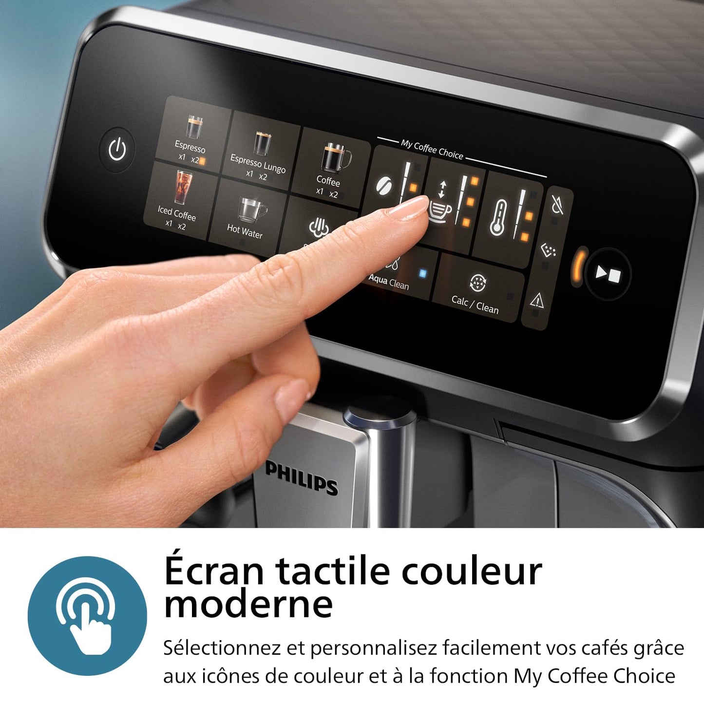 PHILIPS Machine à Expresso Entièrement Automatique Séries 3300-6 Boissons,Écran tactile couleur moderne,Système à lait LatteGo,SilentBrew,Broyeur 100%Céramique,Filtre AquaClean.Noir Chrome (EP3347/90)