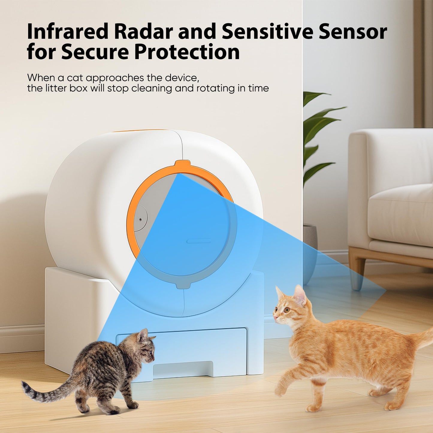 serebrant Litiere Chat Autonettoyante Bac à Litière Autonettoyante pour Chat Litière Automatique 64L Bac à Litter Automatic, Anti-fuites/Anti-pincemen