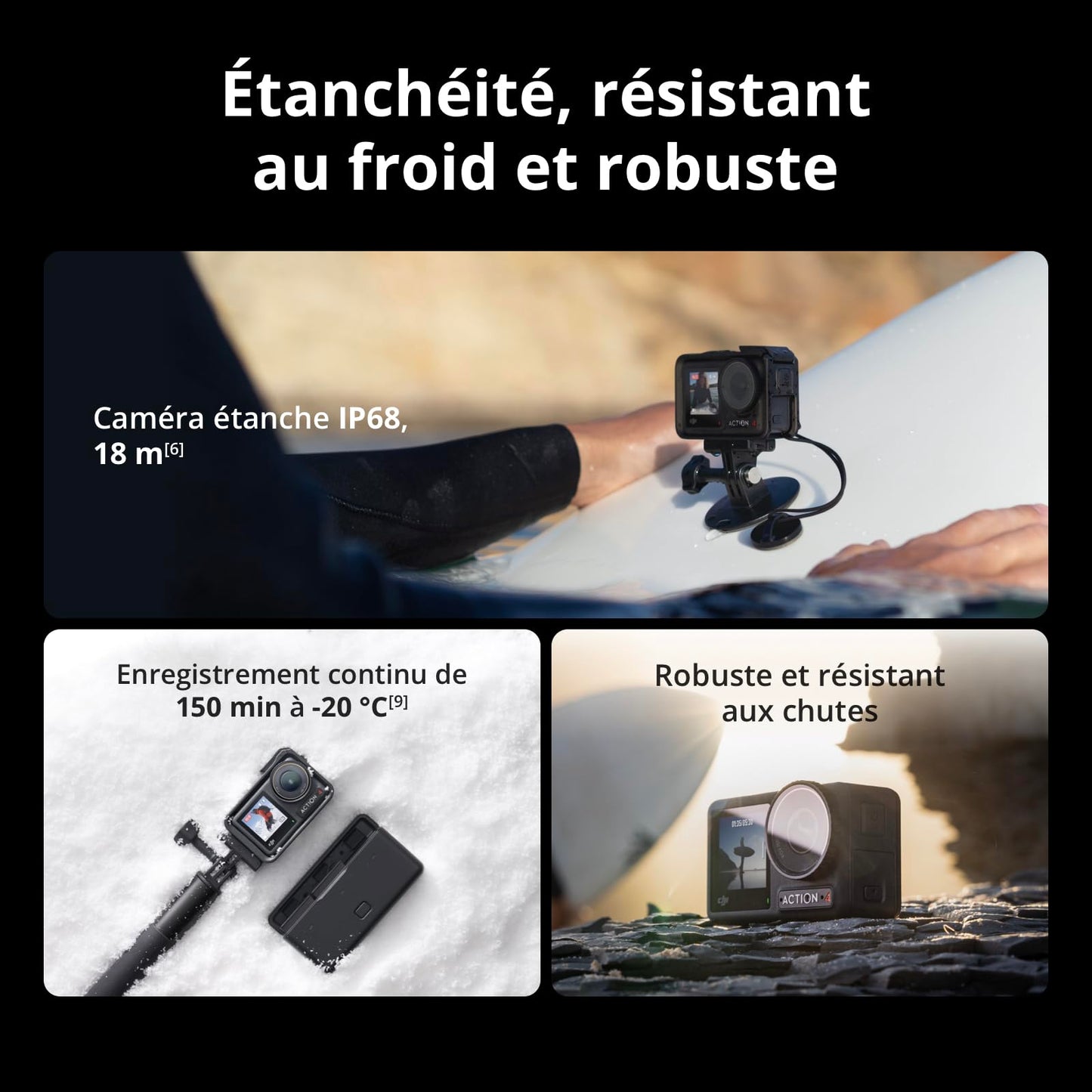 DJI Bundle Osmo Action 4 Essentiel - Caméra d’Action étanche 4K/120 IPS avec capteur 1/1,3 Pouce, des Images saisissantes en Basse lumière, des Couleurs D-Log M 10 Bits, Batterie 1 770 mAh prolongée