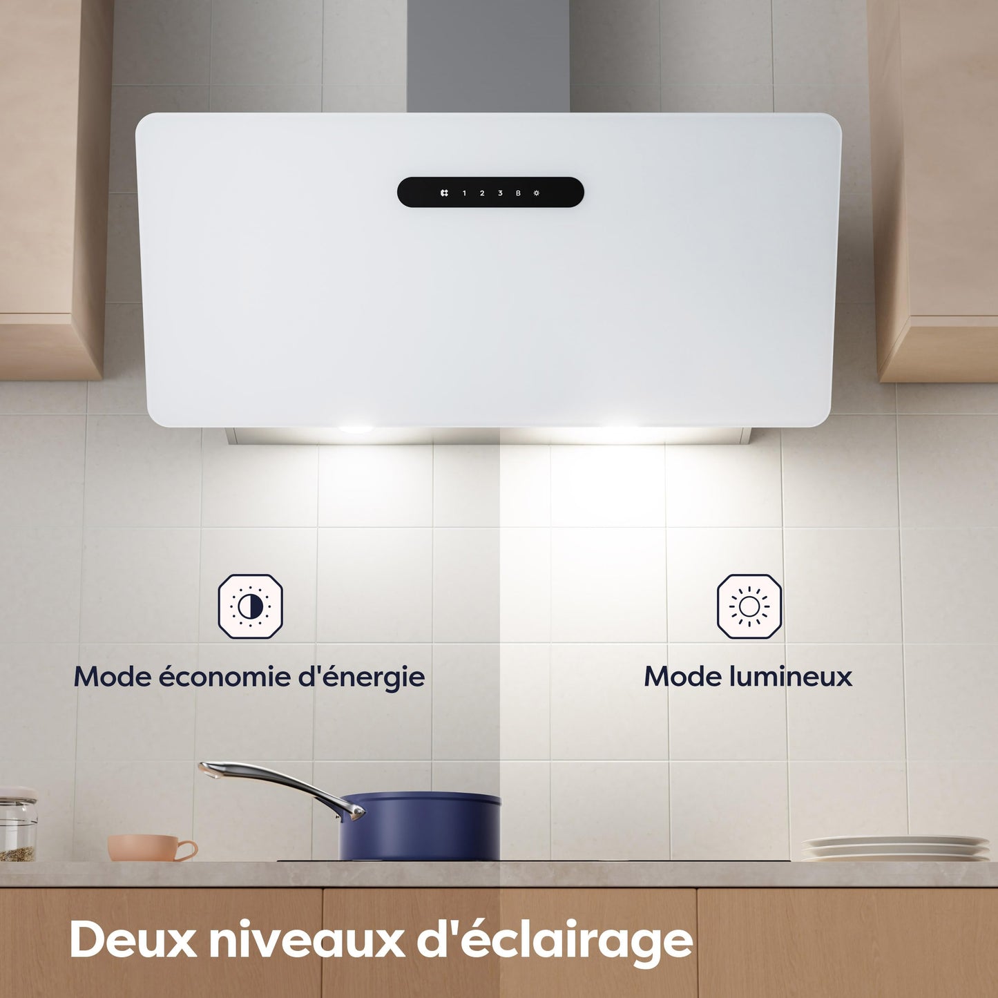 CIARRA CBCW9736K Hotte Aspirante Inclinée 90 cm 650m³/h - Classe A+++ - Filtre à Charbon Inclus - Commande Tactile- 3 Vitesses et Fonction Boost - LED Dimmable