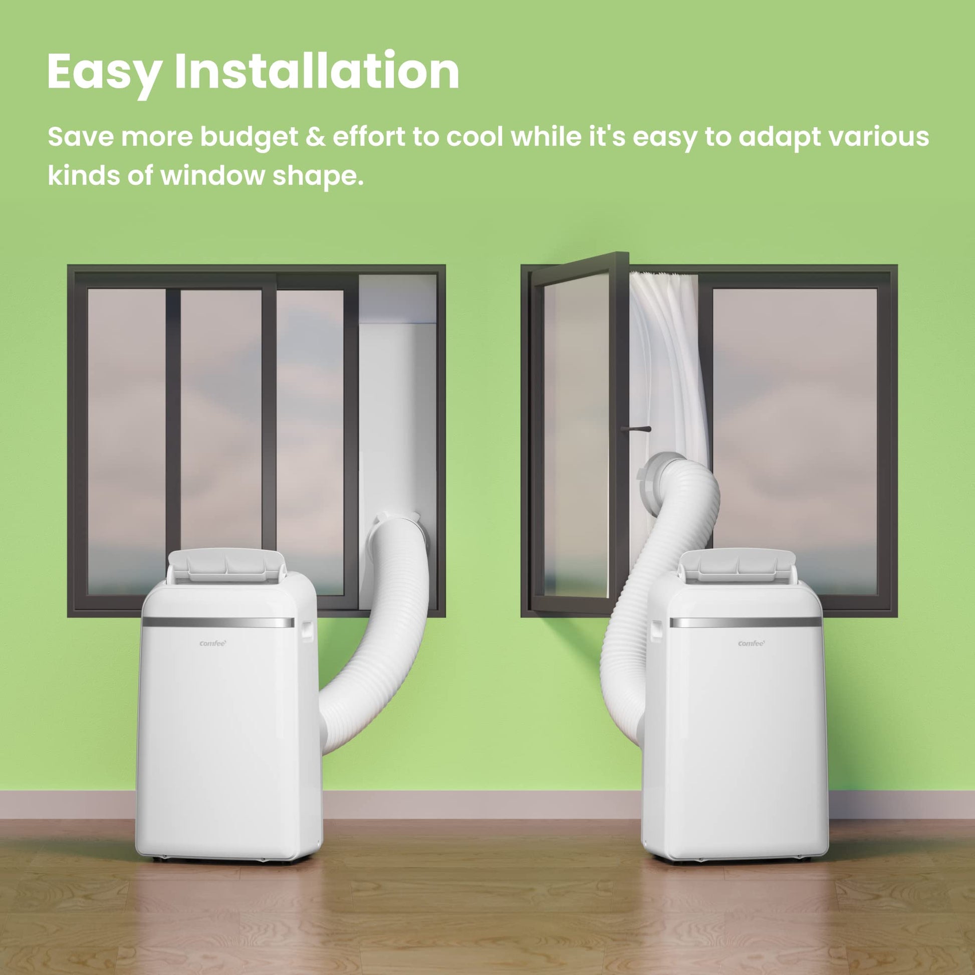 COMFEE' Climatiseur Mobile 12000 BTU/H 3,5 kW, 3 Modes, Fonction Follow Me, Télécommande, pour grandes pièces de 43㎡/117m³, Kit d'évacution inclus, Réfrigérant naturel, PAC 12000