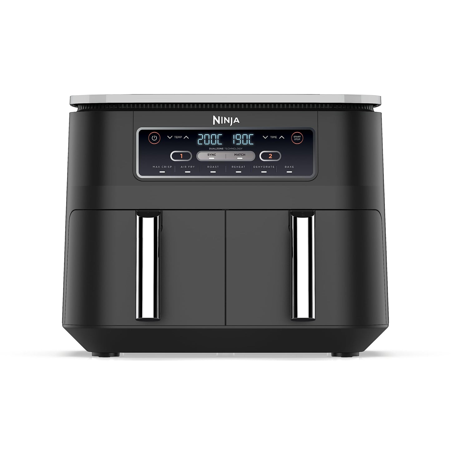 NINJA Foodi DualZone Air Fryer 2 Compartiments, 2 Zones de Cuisson Indépendentes, Capacité 7,6L, Air Fyer 6-en-1, Max 240°C, Pièces Antiadhésives Amovibles lavables au lave-vaisselle, Noir AF300EU