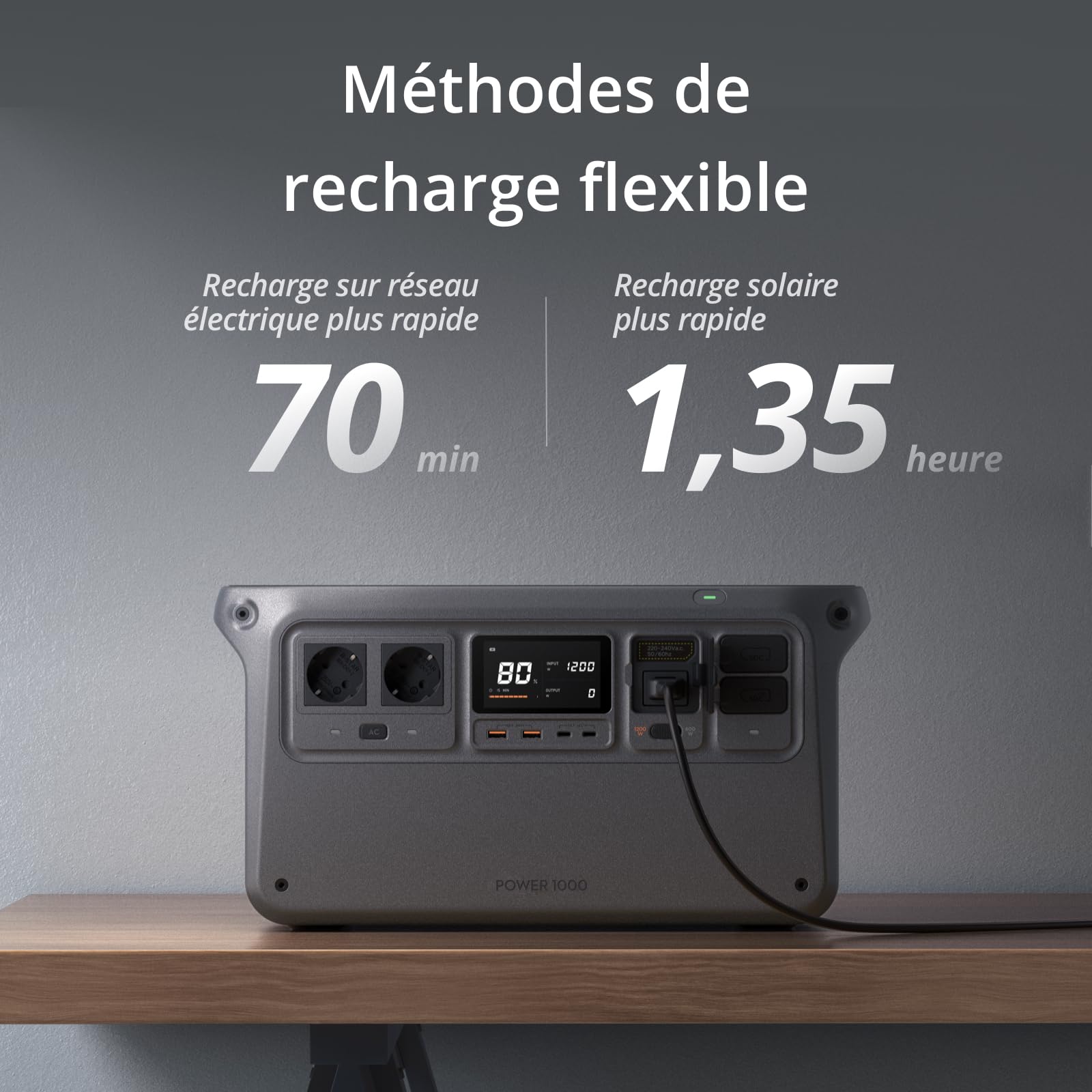 DJI Power 1000, Station Électrique Portable, Batterie LFP (LiFePO4) de 1 024 Wh, Charge Rapide de 70 Min, Sortie Stable de 2 200 W, Générateur d’Électricité Domestique, Camping & VR, Hors Réseau