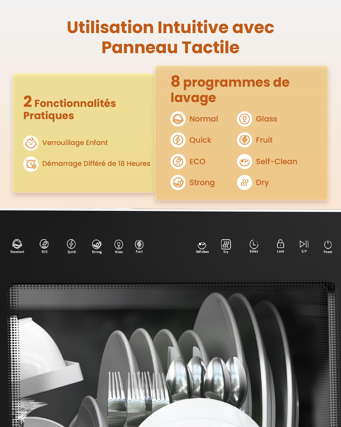 HAVA Lave-vaisselle de comptoir 2025 - Amélioré avec adoucisseur d'eau, efficacité énergétique optimale, 8 programmes de lavage, verrouillage enfant et fonction de démarrage différé